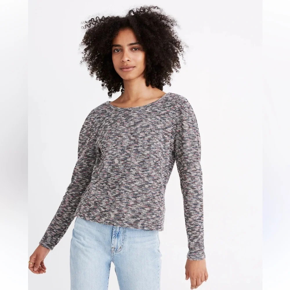 Madewell Multicolored Knit Top XS Pleated Puff Sleeve‎ Fall Winter Teacher